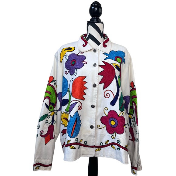 Coldwater Creek Floral Boho Embroidered Sz 3X Cotton Artsy Button Front Jacket - Picture 1 of 14